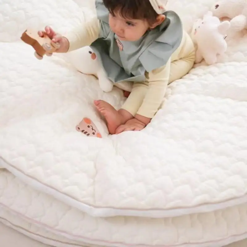 y88d الطفل صديق دائري ملعب سجادة القطن مع تطريز جميل سجادة الحضانة سميكة الدائرية للحضانة