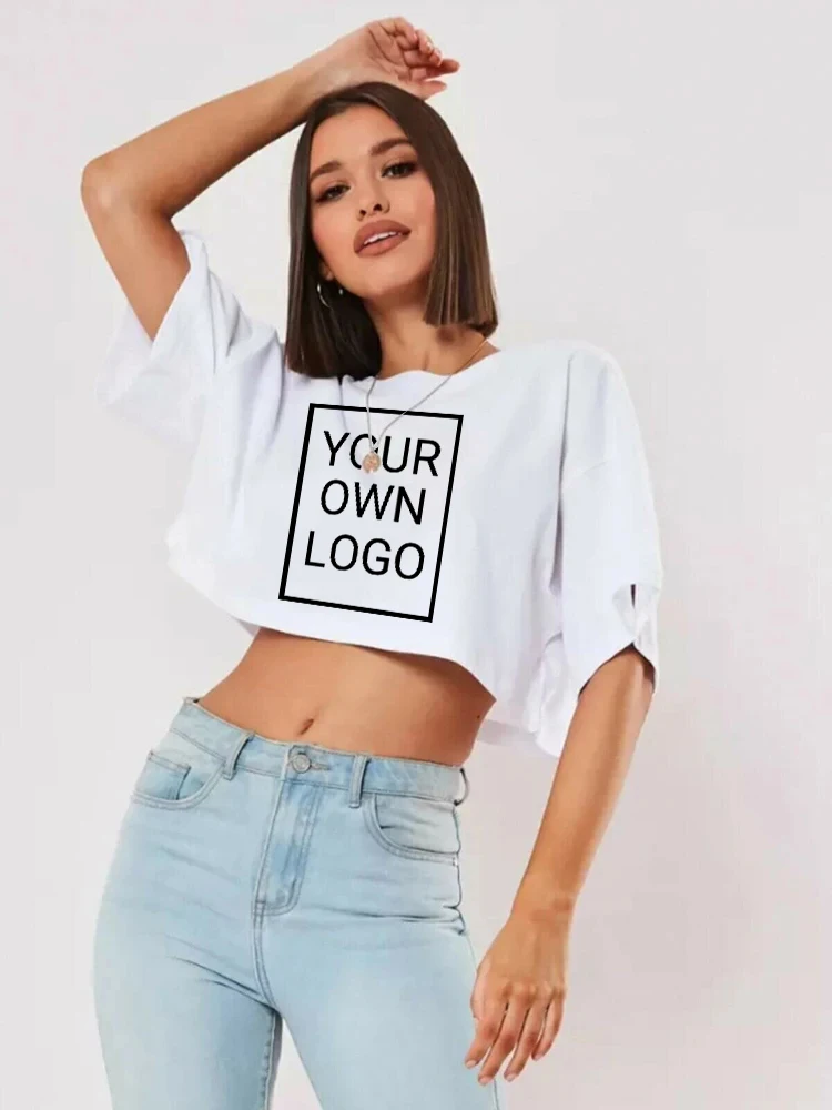 DIY Customized The Logo Picture Women Crop T-Shirt Y2K Loose Short Sleeve Comfortable Cotton DIY T Shirt Woman Summer Streetwear