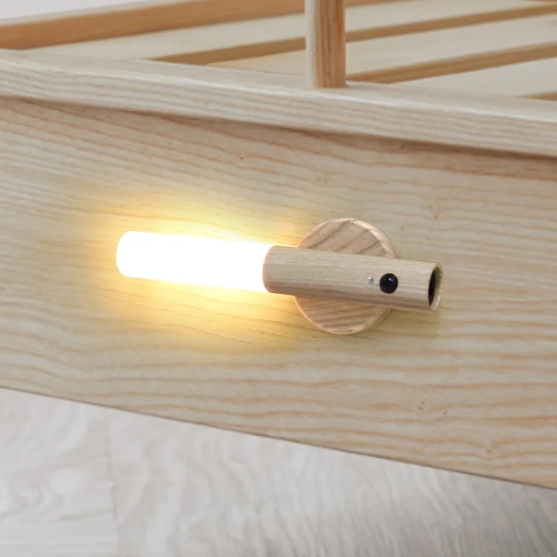 HQ 2024 Magnetic LED Sensor Wall lamps USB Solid Wood Simple Sensor Light Wardrobe Staircase Bedroom Corridor Lights Night Lamps