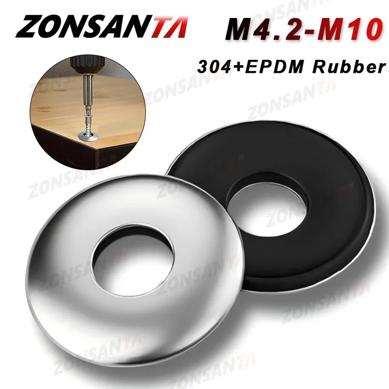 304 Stainless Steel Sealing Washers M4.2 M4.8 M5.5 M6.3 M8 M10 EPDM Rubber Waterproof Dustproof Compound Gaskets Non-slip Gasket