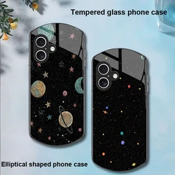 Astronaut Planet For Apple IPhone 16 11 13 15 14 Pro Max 12 Mini 7 8 Plus XR X XS Elliptical Shaped Tempered Glass Phone Case