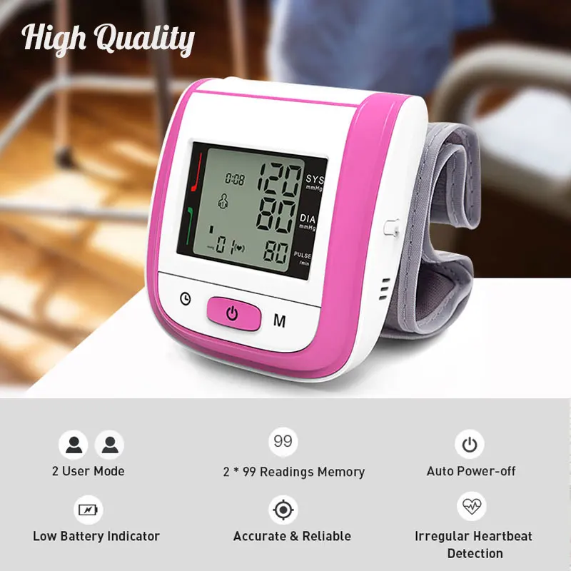 JYouCare Portable Wrist lcd Medical Blood Pressure Monitor Automatic Digital Sphygmomanometer Heart Rate Pulse Tonometer Monitor