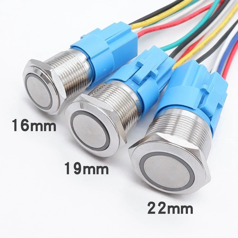 12mm 16mm 19mm 22mm Metal Push Button Switch Flat Head 1NO1NC Start Stop LED Light Red Orange Blue Green White 3v 12v 24v 110v