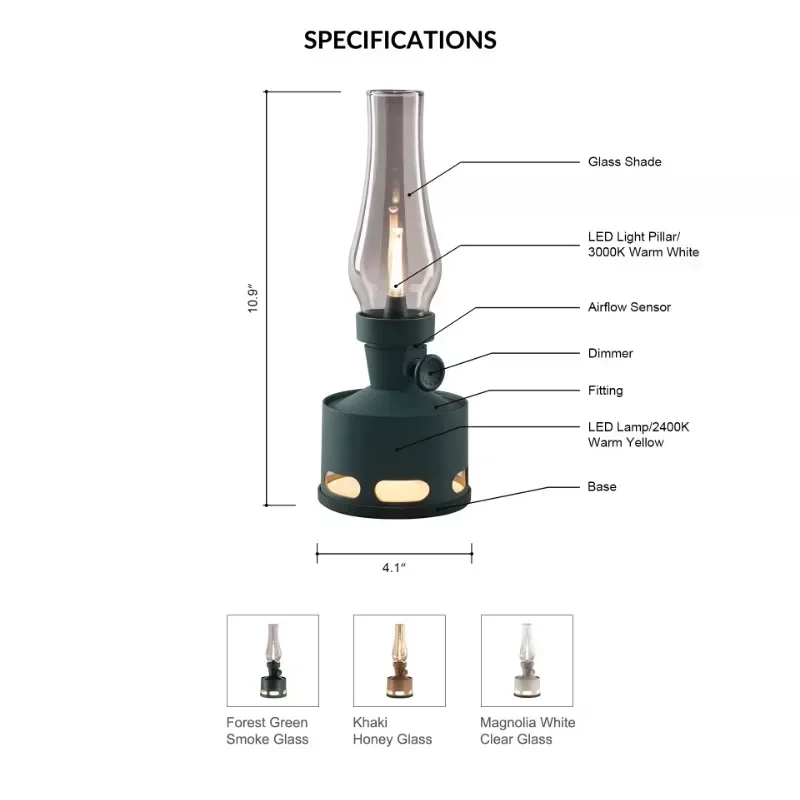 Wireless Indoor Outdoor Kerosene 4000mAh Rechargeable Battery Night Light USB Dimmable Glass Shade LED restaurant Table Lamp