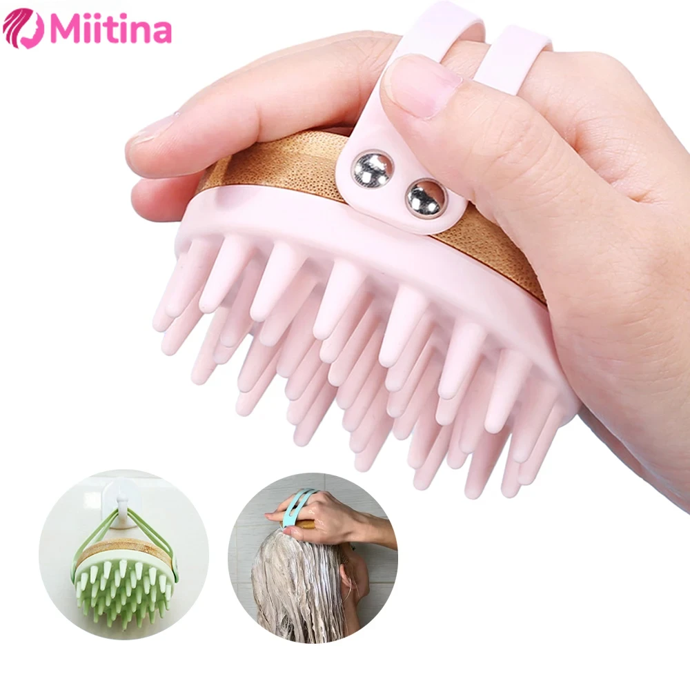 

New Environmentally Friendly Silicone Bamboo and Wood Bath Brush, Children's Hair Washing Brush, Scrubbing Brush, and Magic Tool