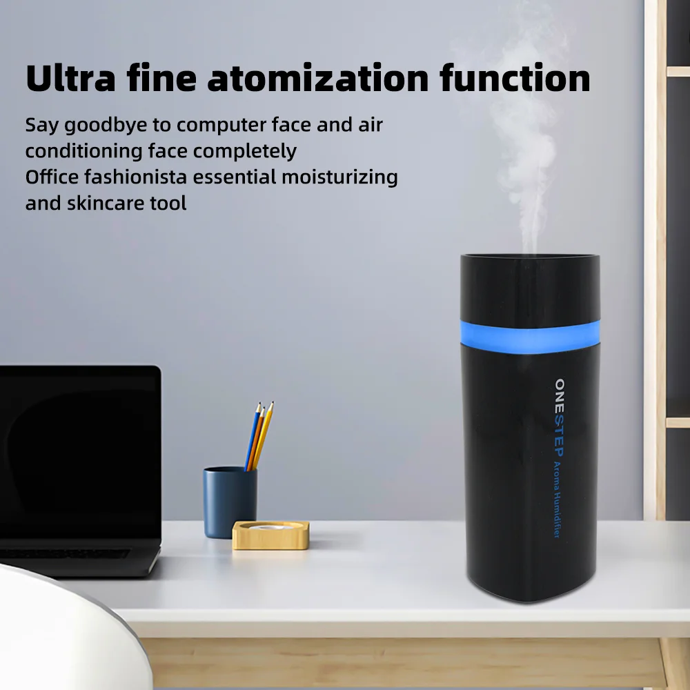 Triangle Mini USB Humidifier 300ml Black Color Diffuser With Quiet Operation Auto Shut-Off Timer & LED Light for Home/Office
