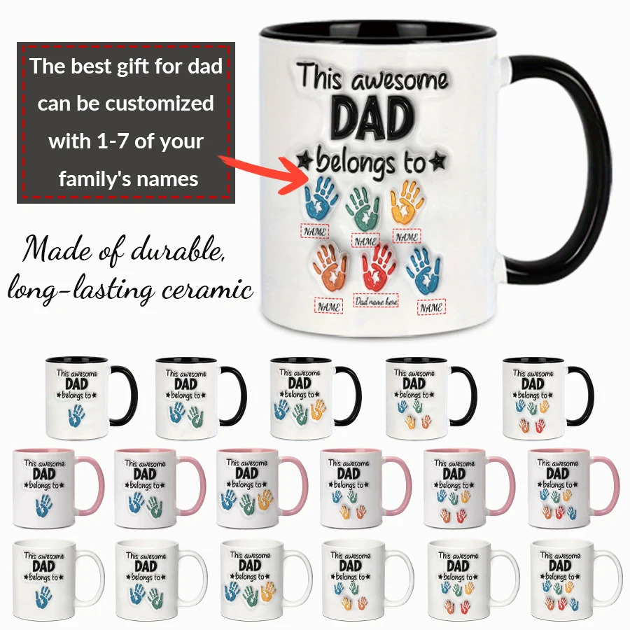 20oz Enamel Cup with Handgrip Customized Name Print Dad & Palm Party Gift Father's Day Black Inner Wall Casual Home Water Mugs