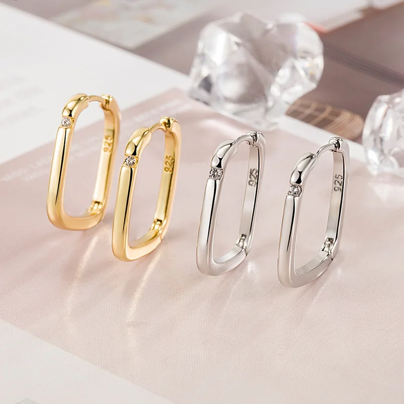 Fashion Jewelry 2026 Sterling Silver Color Trendy Square Zircon Ear-Buckles Women's Earrings