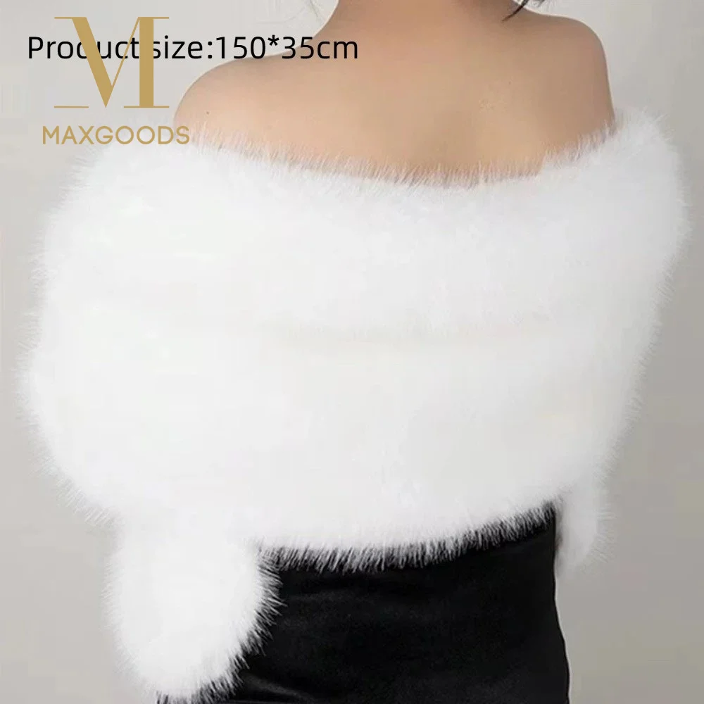 

Элегантная шаль из искусственного меха с имитацией лисьего меха, мягкая теплая одежда, шарф с запахом, ветрозащитная теплая шаль для свадебной вечеринки