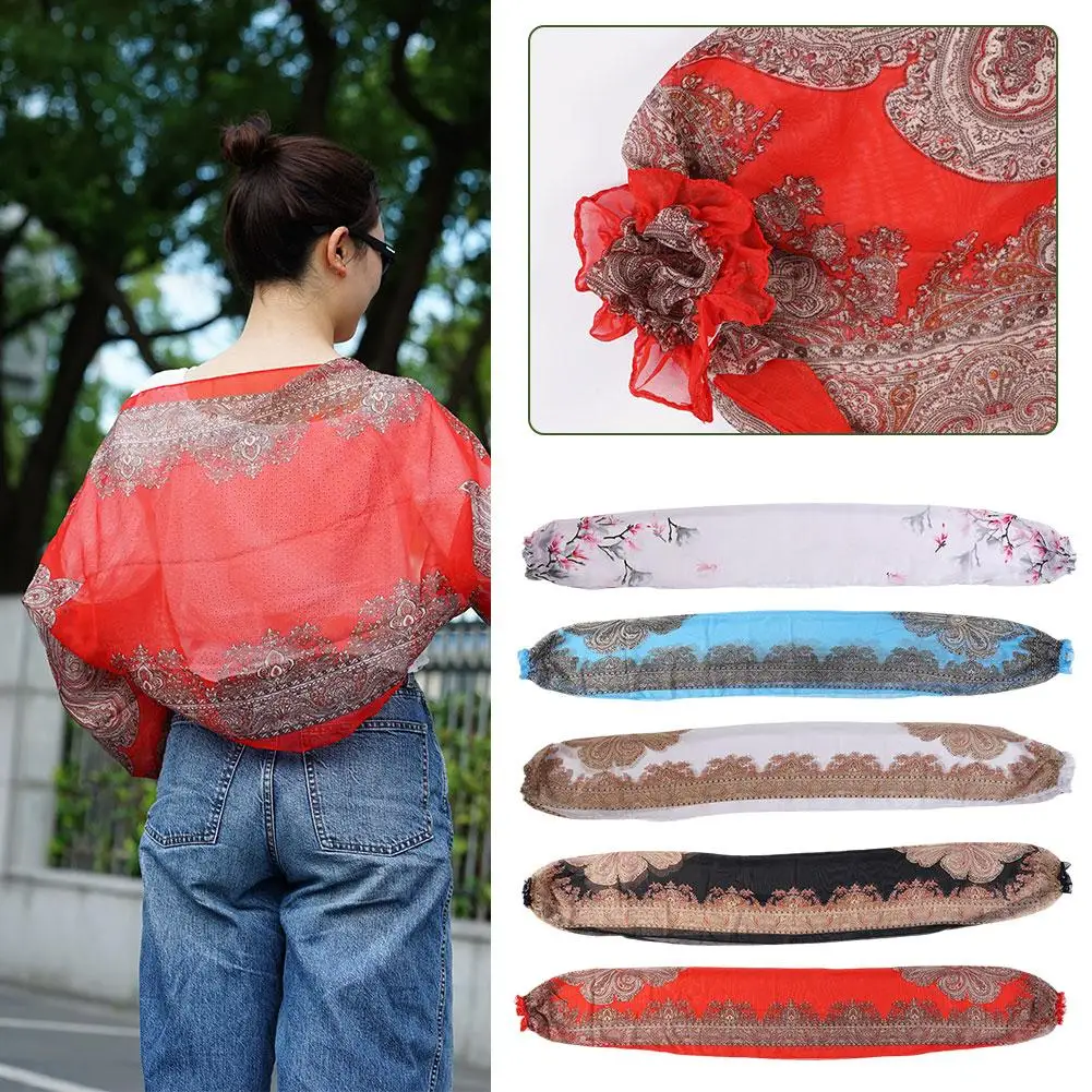 Cooling Summer Chiffon Sunscreen Fake Collar Clothing Protection Silk Printed Riding Sleeves Sun Cashew Shawl Outdoor Scarf O6M5