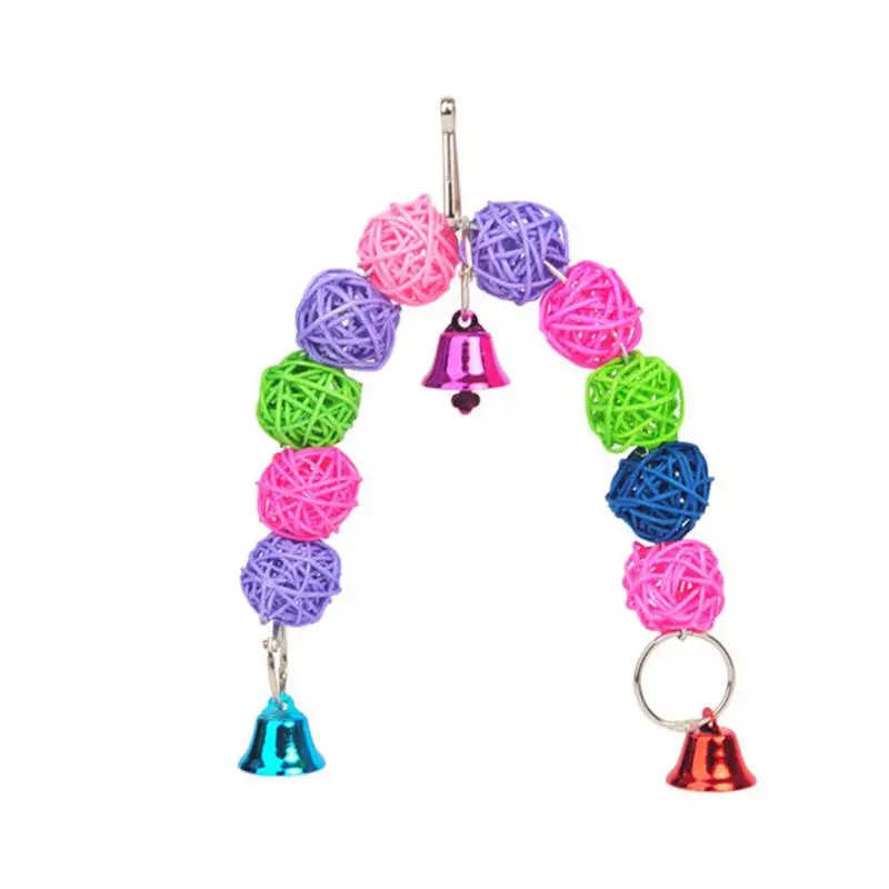 Parrot Rattan Toys Bird Supplies Hanging Cage Bird Toys Rattan Beads Bell String Hand Woven Parakeet Bite Molar Toys Rattan Ball