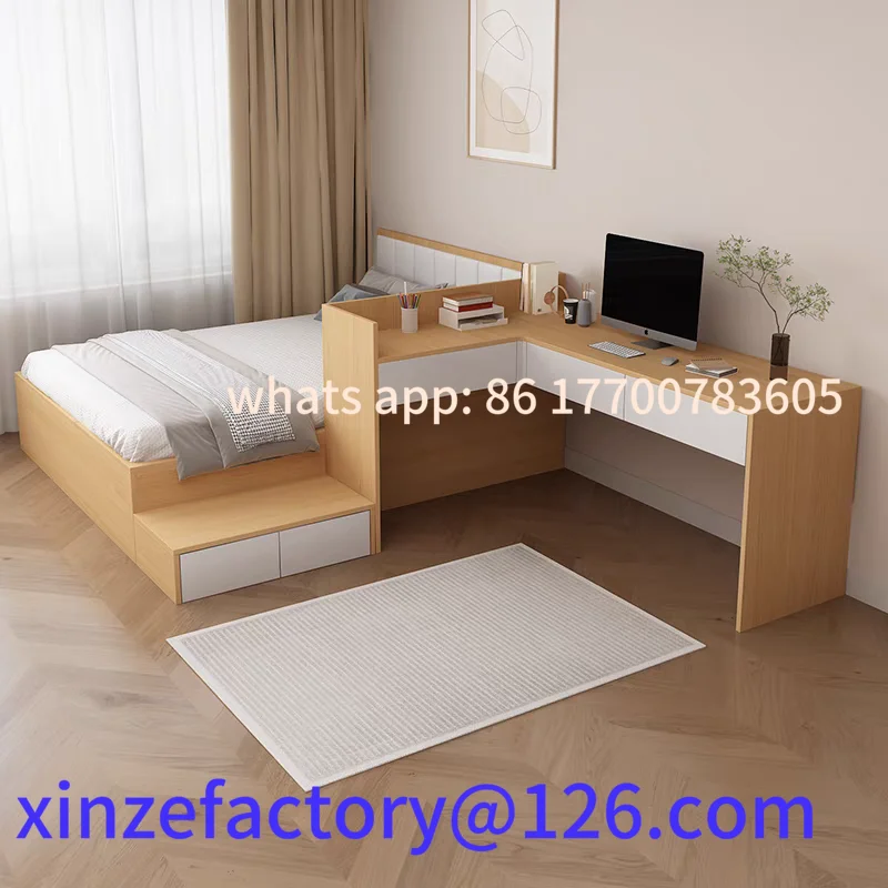 

Customizable small apartment high box bed step corner desk integrated bedroom tatami bed