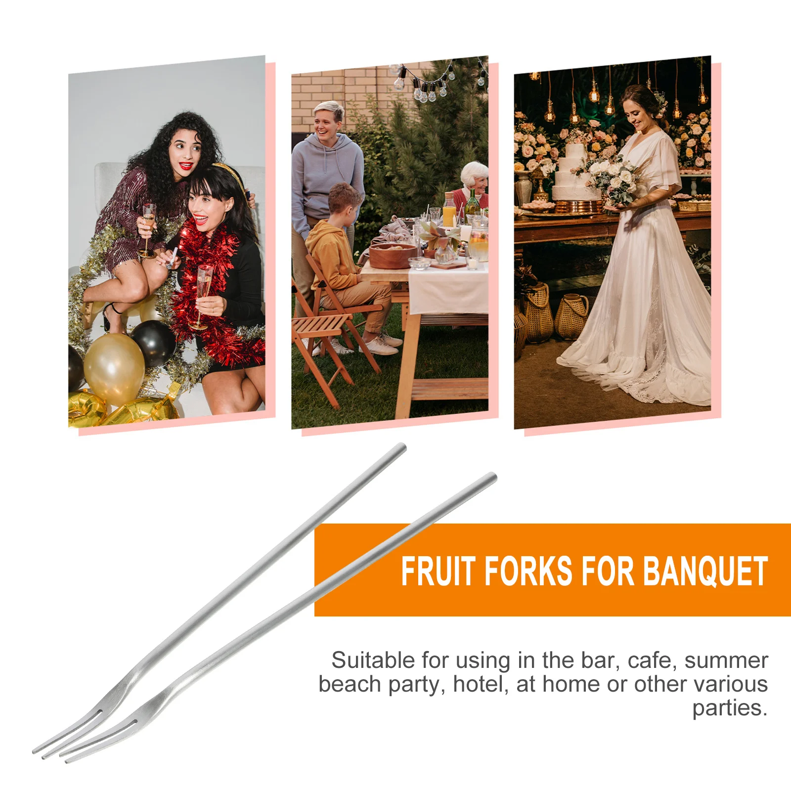 

2Pcs Stylish Stainless Steel Fruit Forks Long Handle for Appetizer Picks Party Supplies Home Banquet Decor Practical Cake Forks