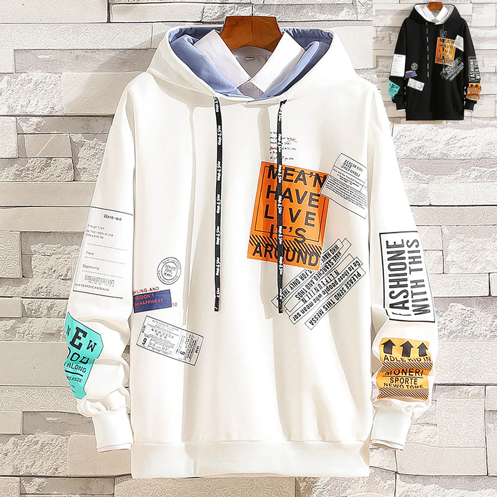 

Men's Patchwork Hoodie With Contrast Colour Long Sleeve Basic Sweatshirt Pullover With Hood Giant Sweatshirt Hoodie