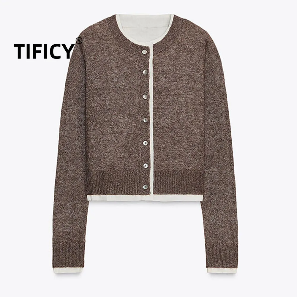 

Свитер High Street, кардиган, осенняя новая женская универсальная облегающая вязаная куртка с круглым вырезом и длинными рукавами