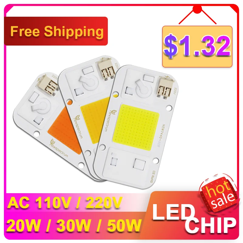 Free-Welding LED Chip 220V 110V 20W 30W 50 Watt Led Matrix COB Chip Module Cold Warm White with Holder for DIY Light Floodlight