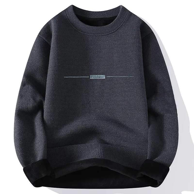 

Men's Large Size Knitted Sweater round Ne Fce Lined Jaet Winter New Sle Casual Comfortable Soft Polyester Fiber