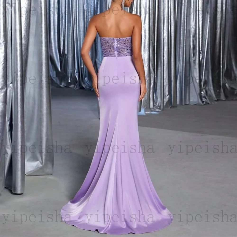 Personalizado sem alças vestidos de noite sem costas lantejoulas miçangas babados lado alta fenda sereia vestido de baile moder longo vestido de festa