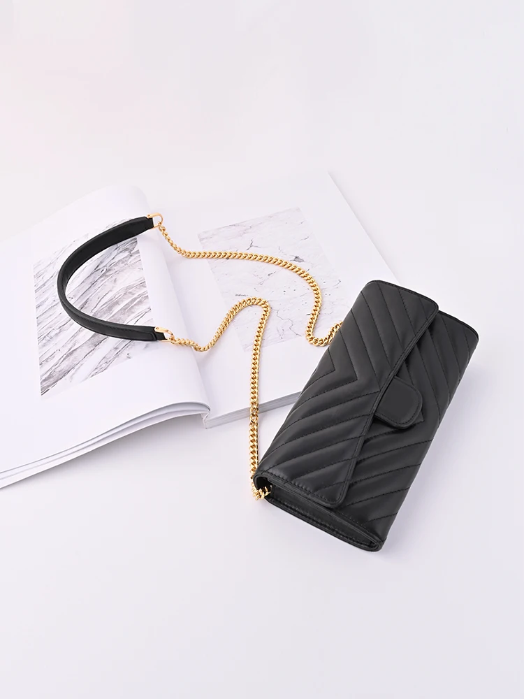 Transformed long wallet single shoulder bag chain black leather shoulder strap liner cross body luxury chain