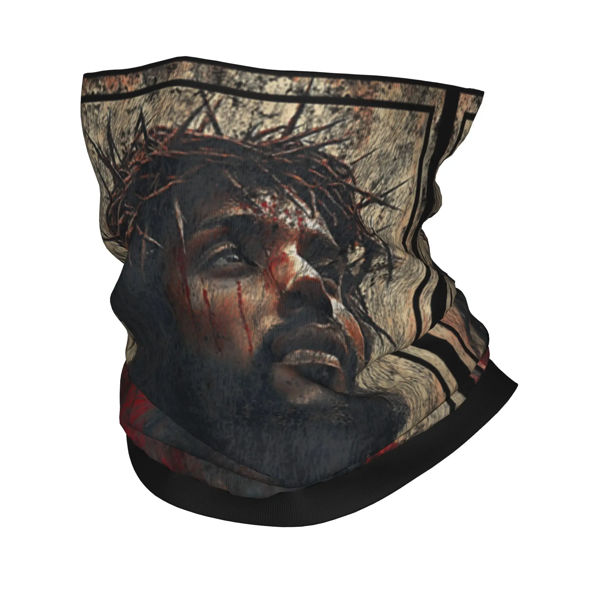 Portrait of Jesus Crown of Thorns Bandana Neck Gaiter Balaclavas Wrap Scarf Cross Christian Headband Multi-use Outdoor Adult