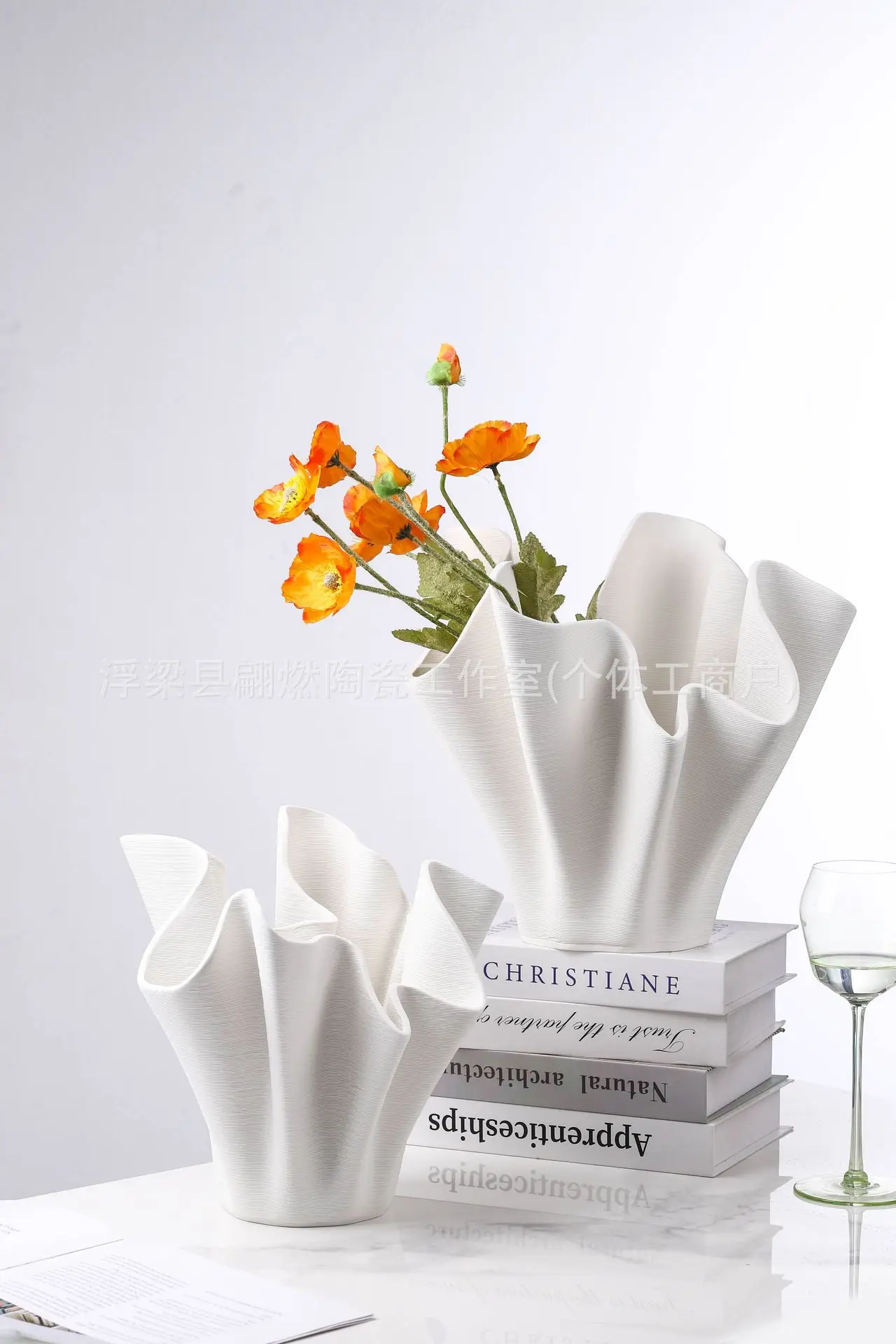 Ceramic Handicrafts Geometric Pleated Patterns Three-dimensional Flowerpot Wrinkled Flower Vase Home Decoration Accessories