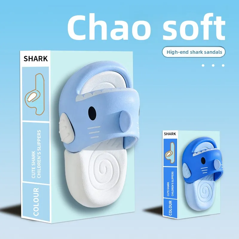 2026 Summer New Shark Children's Sandals for Boys' Home Furnishings, Anti slip Soft Bottom, Cute Cartoon Girls' Slippers