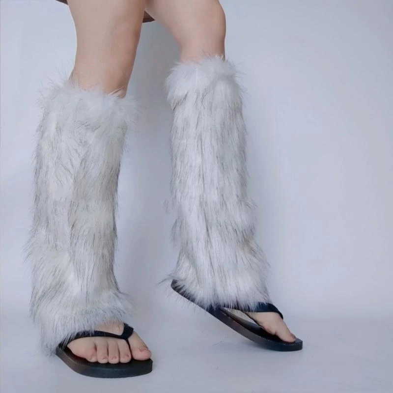 فراء صناعي لتدفئة الساق، Y2K دافئ ومريح وغطاء لتدفئة الساق للنساء 15UB