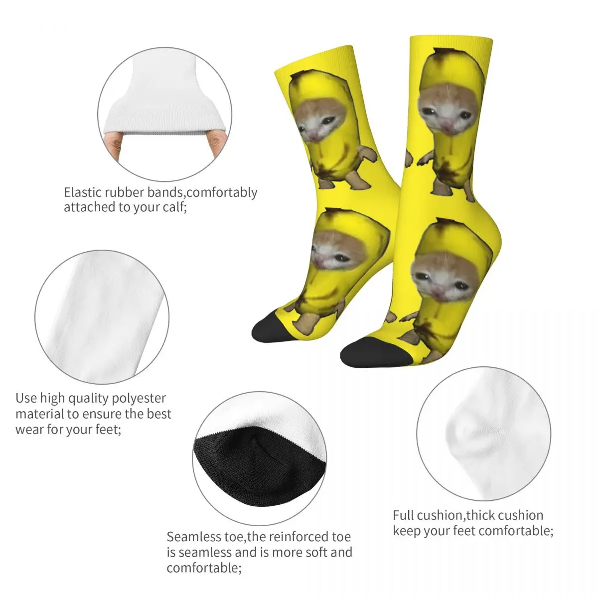 Crazy Design Cute Kitten Banana Cat Meme Basketball Socks Polyester Long Socks for Unisex Non-slip