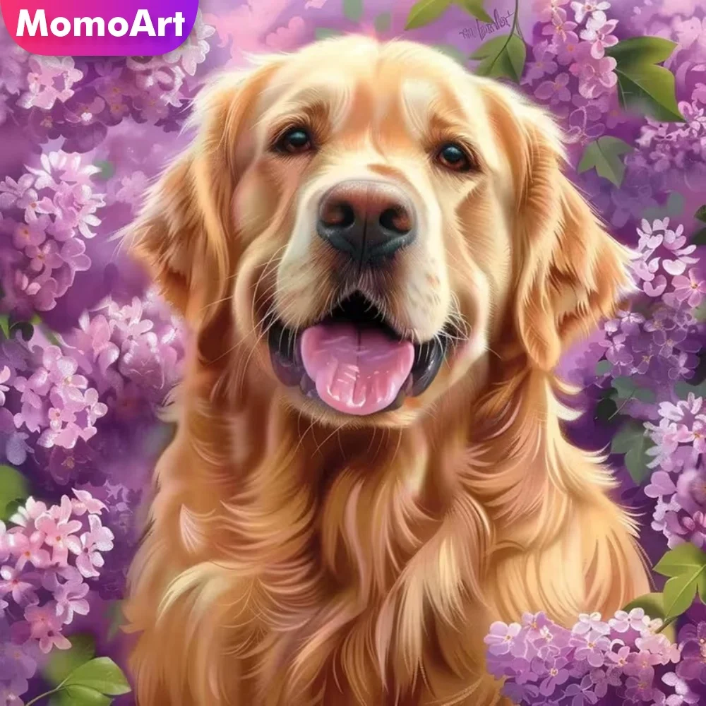Momoart Diamantmalerei Hund Tier Vollquadratisch Rund Diamantmosaik Blume DIY Neue Kollektion Stickerei Feiertagsgeschenke