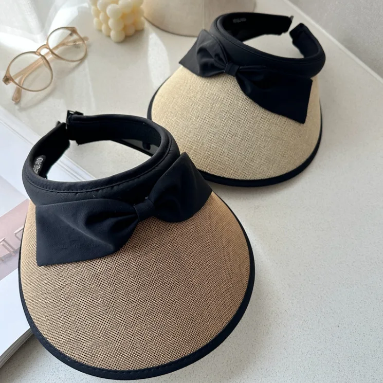 New Summer Women Empty Top Casual Sun Visor Caps Straw Hats Outdoor Travel Beach Girl Big Brim Bow Baseball Cap 2