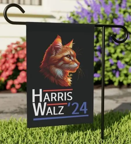 Harris Walz 2024 Orange Cat Ladies For Kamala Garden Flag 12x18