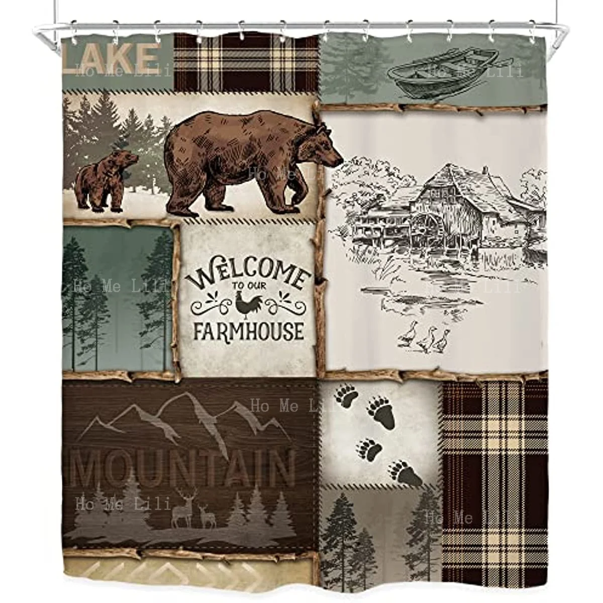 Vintage Cabin Rustic Shower Curtain Used For Bathroom Decoration Cottage Bear Mountain National Hunt Wildlife Art Print