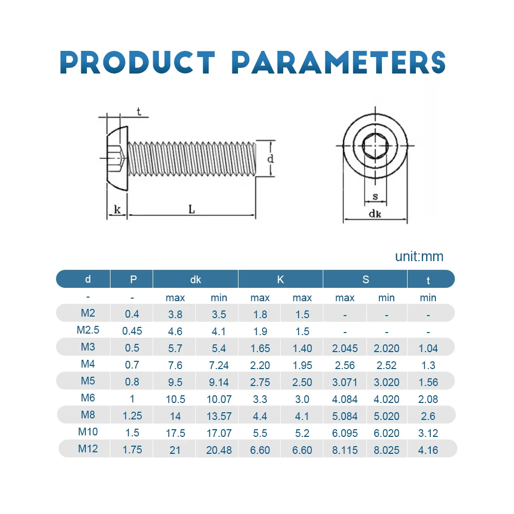 M2 m3 m4 m6 m8 m10 allen encanta conjunto de parafusos de cabeça de botão com porca de arruela preto aço carbono encanta kits de porcas de cabeça redonda