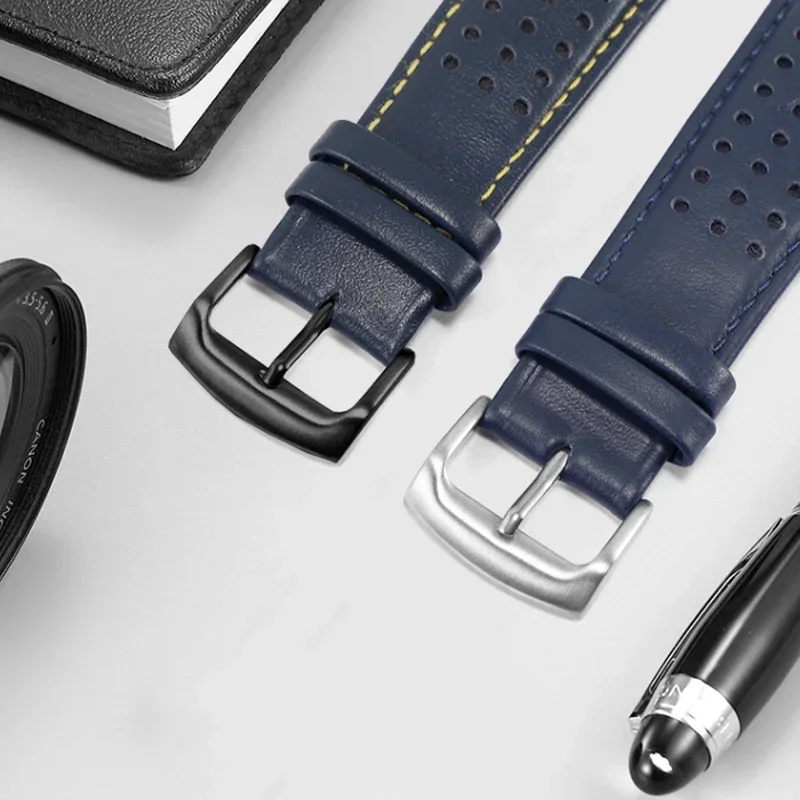 Genuine Leather Watchband For TAG Heuer F1 Racing Car Series Blue Strap for Mido Piloteer wristband Curved End Bracelet 22mm
