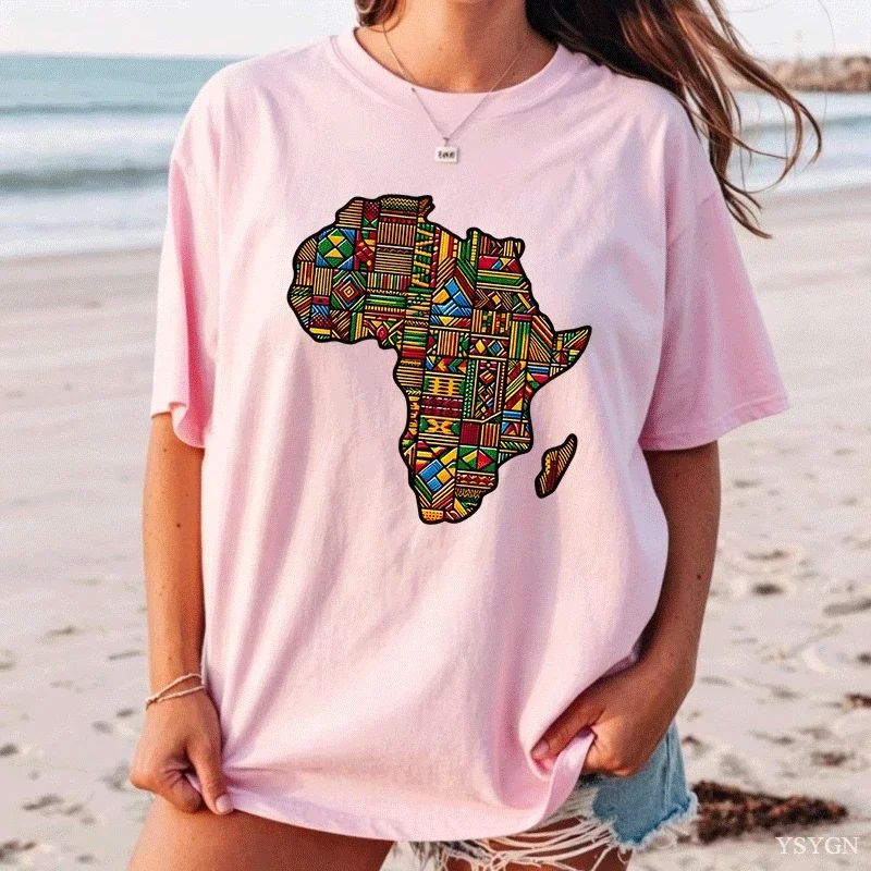 Africa Map Fashion Graphic T Shirts Oversized Cotton Short Sleeve T-Shirts Summer Shirts and T-Shirts Tees Tops Women Clothes