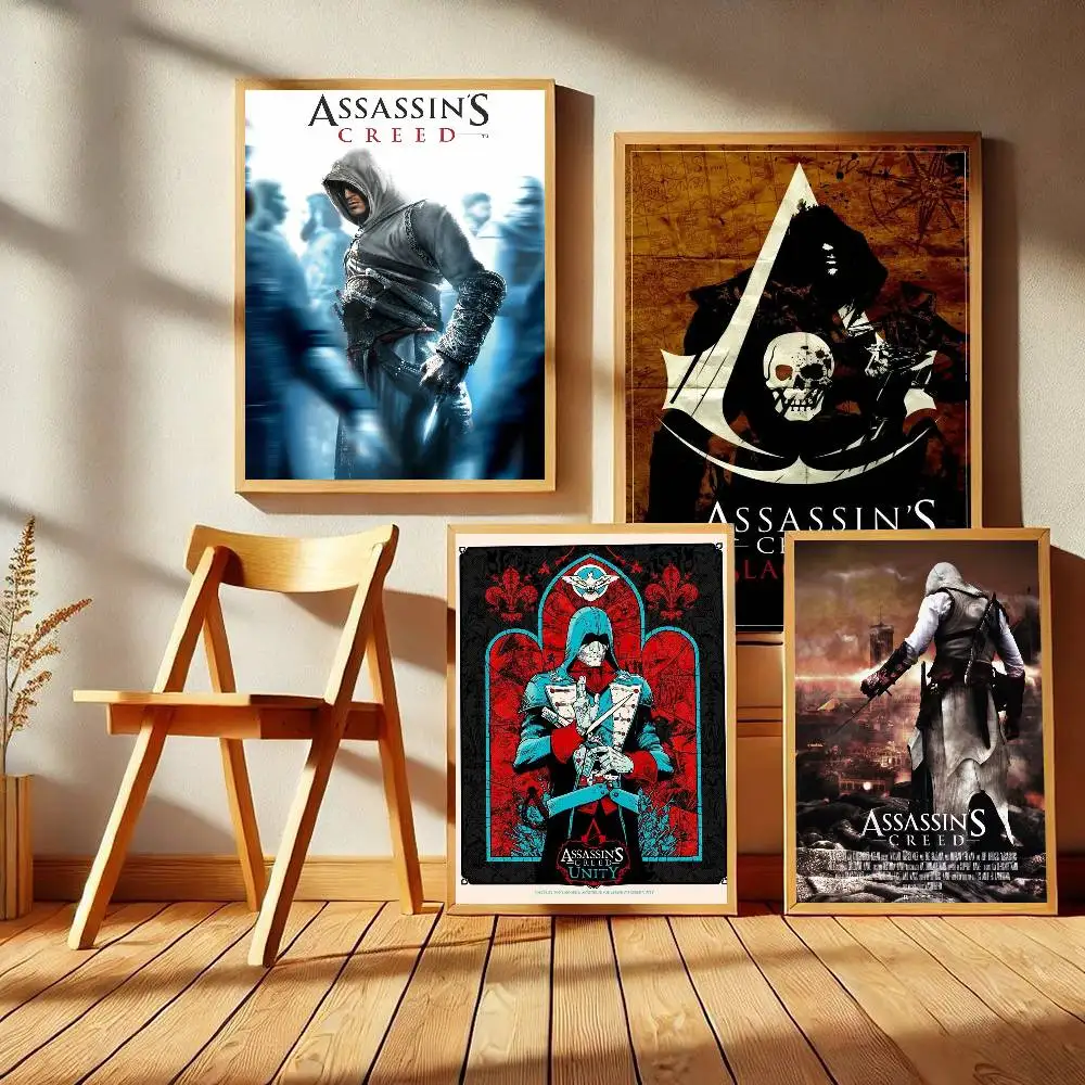Anime Assassins Creed Self-adhesive Art Poster Fancy Wall Sticker for Living Room Bar Decoration Vintage Decorative Painting