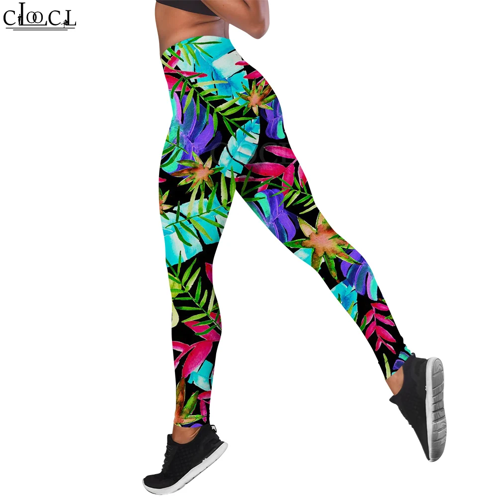 CLOOCL Seamless Leggings High Waisted Women Sports Wear Plantain Leaf Printed Jogging Yoga Stretch Pants Soft Cozy Trousers