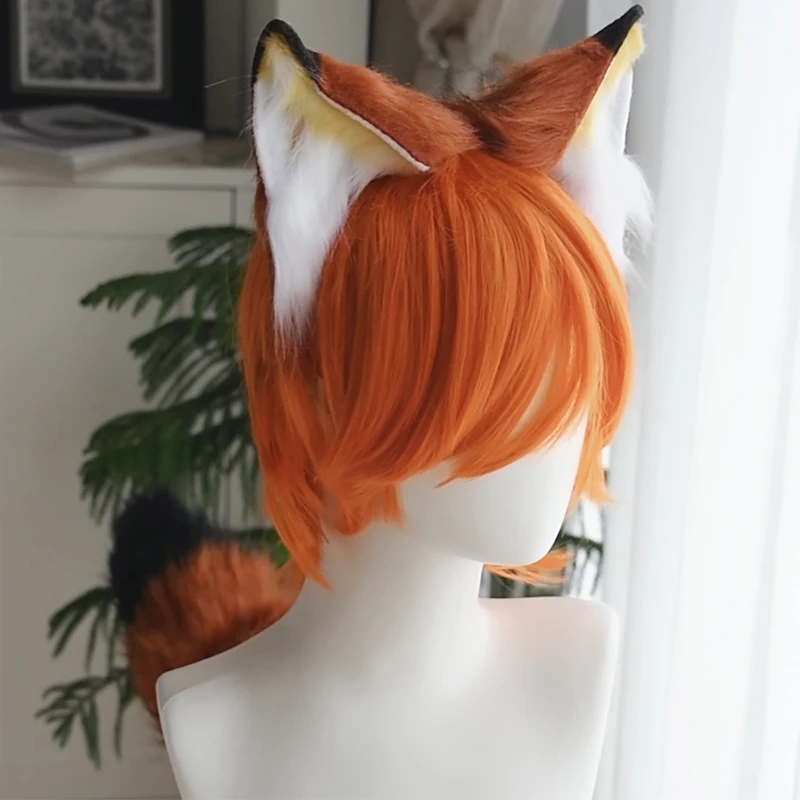 Zootopia Nick Wilde Peruca Cosplay Nicholas Piberius Wilde Personate Fox Tail Orelha Tiara Laranja Cabelo Curto Lobo Corte Peruca Para Hallo