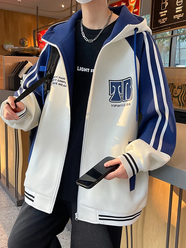 

Цветной блуз с капюшоном, открытый кардиган, толстовка, мужская свободная повседневная куртка больших размеров, верхняя одежда из полиэстера, длинная молния све