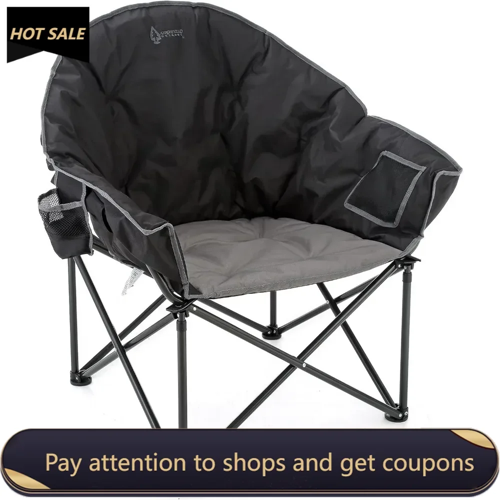 

Oversized Heavy-Duty Club Folding Camping Chair w/External Pocket, Cup Holder，Portable, Padded, Moon, Round, Saucer Freight free