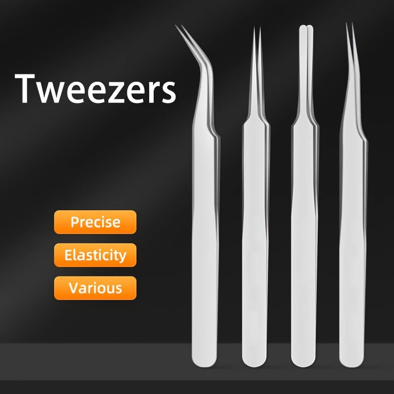 4pcs Industrial Tweezers Electronics Anti-static Curved Straight Tip Precision Stainless DIY Hand Tools Sets Forceps Phone Repai