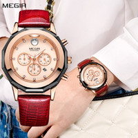 MEGIR Luxury Women Bracelet Watches Fashion Quartz Sport Ladies Wristwatch Leather Dress Clock Chronograph Reloj Hombre 2042