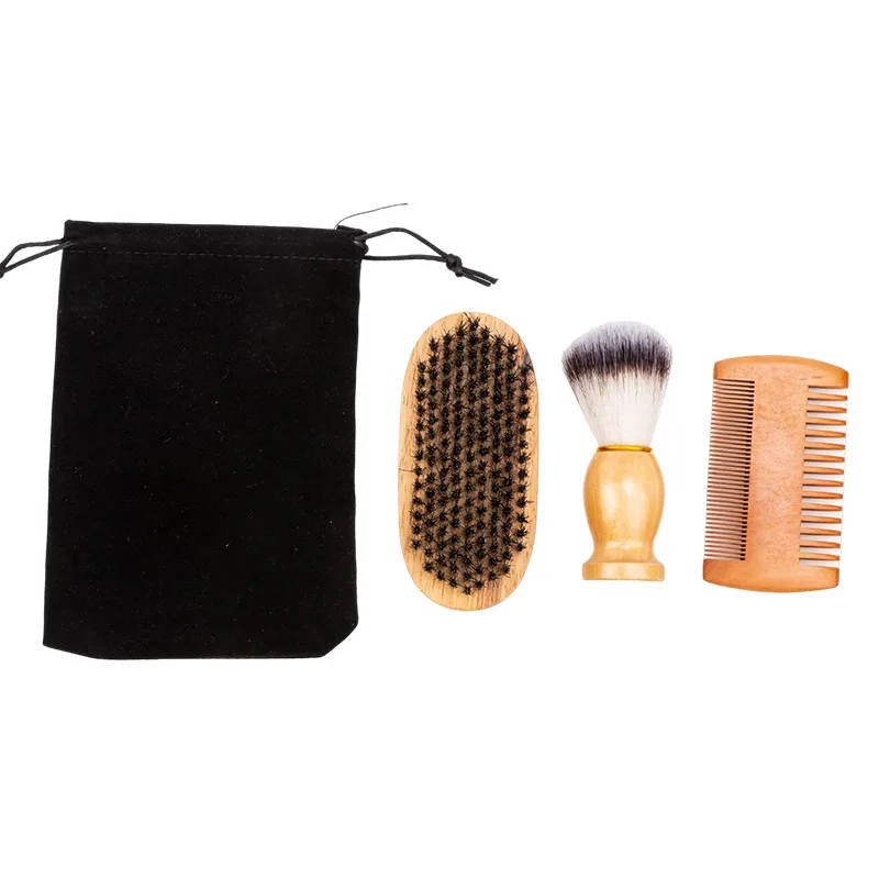 Brosse à barbe en poils de sanglier pour hommes, 3 pièces/ensemble, Portable, naturelle, pour le nettoyage du visage, outils de moustache