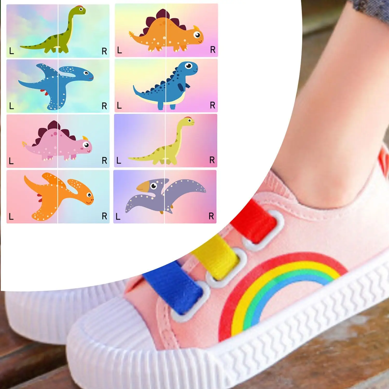 Autocollants de chaussures de dinosaure de dessin animé pour enfants, magasins de chaussures pour enfants, autocollants droits, 1.37x1.5 pouces, 40 pièces