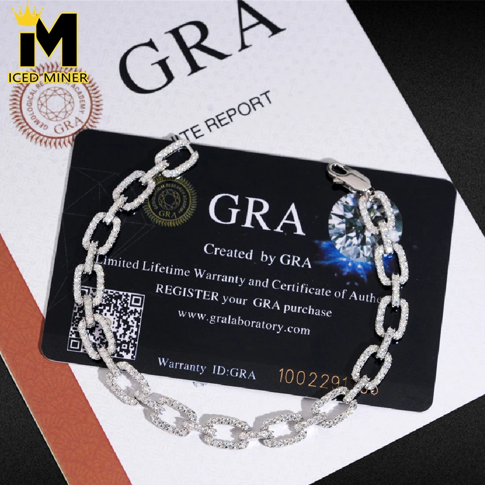 

Icedminer 7mm VVS Moissanite Tennis Link Chain Iced Out Bracelets For Men Women S925 Silver Choker Pass Tester Hip Hop Jewelry