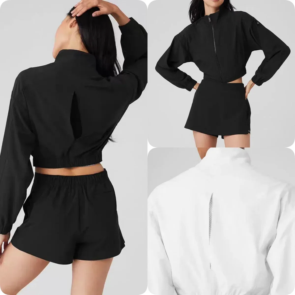 

LO Casual Short Stand Collar Jacket Women's Spring Autumn New Style Fashion Stand Up Collar Zipper Short Long Sleeved Jacket