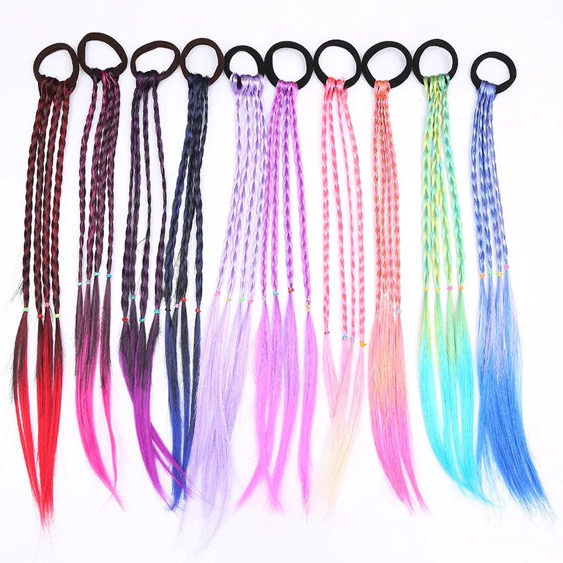 1pc Gradient Colorful Braid Synthetic Hair Ponytail Rope Tie Girl Princess Color Tail Wig Children\'s Styling Accessories Braider