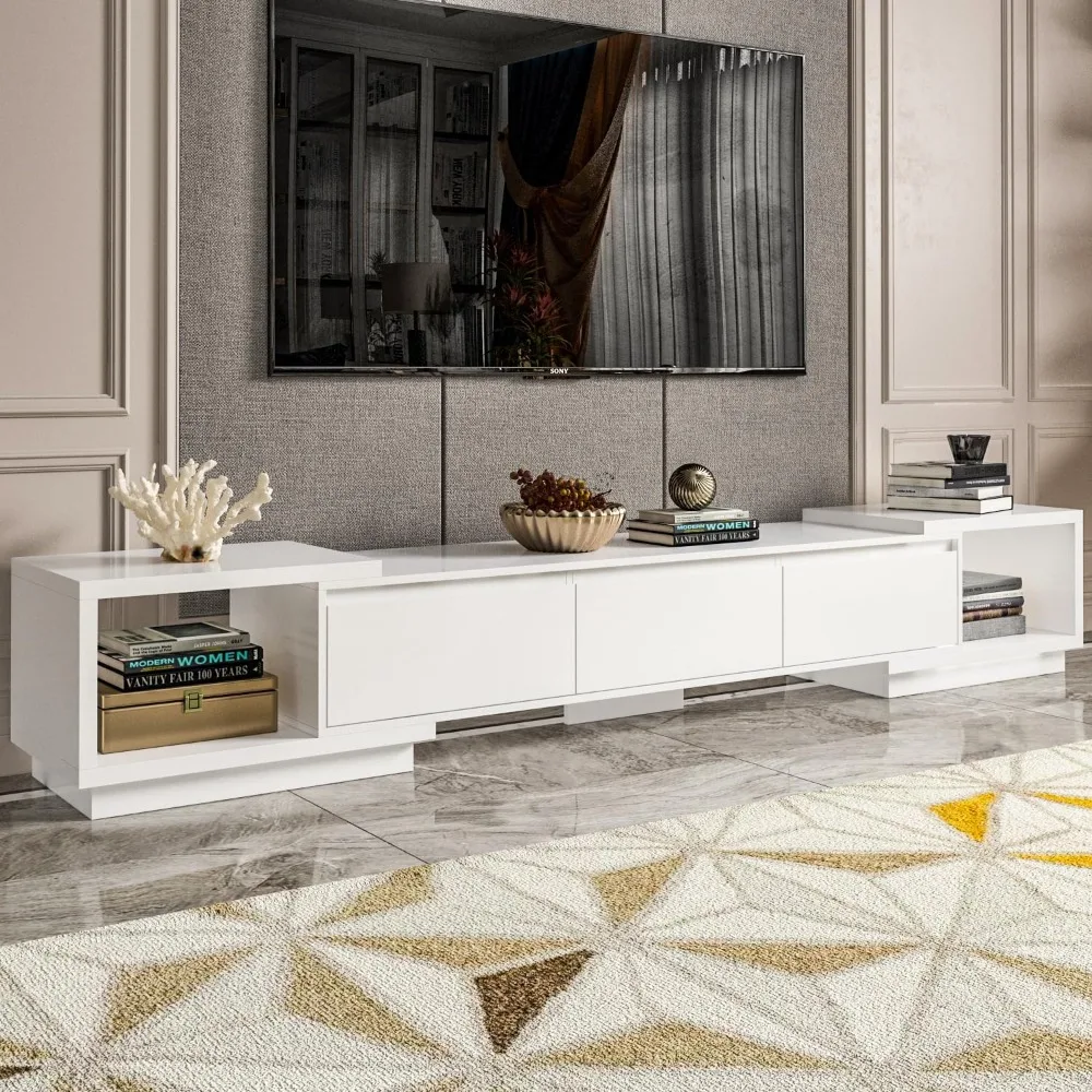 

Регулируемая длина подставки под телевизор для телевизоров до 70 дюймов, современный медиаразвлекательный центр с 3 ящиками и открытыми полками для гостиной Ro