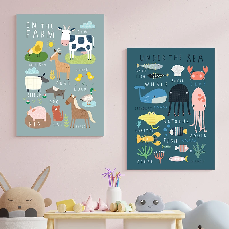 Under The Sea Print On The Farm Alphabet Nursery Decoration Pictures Kids Room Baby Wall Art Poster Canvas Painting Bedroom