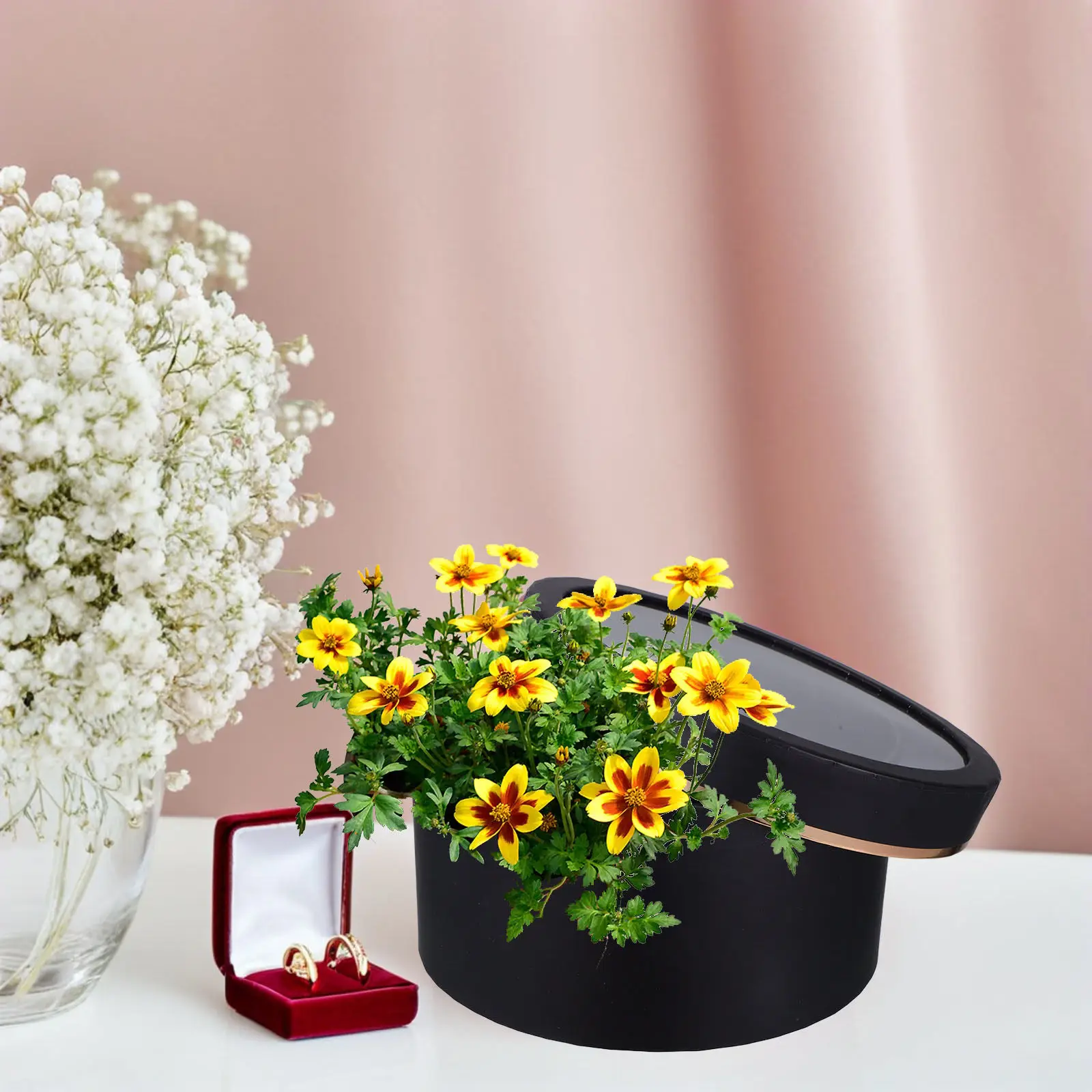 

2Pcs Round Flower Boxes Transparent PVC Window Floral Present Packaging Ideal for Valentine Bouquet Display Flower Box